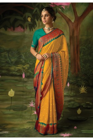 Brasso Saree with blouse in Yellow colour 15049d