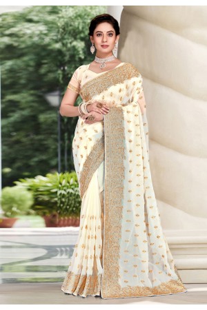 Georgette Saree with blouse in Off white colour 6453