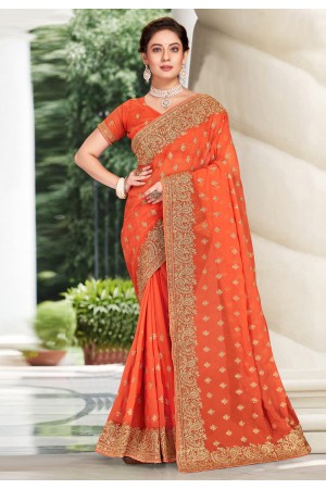 Georgette Saree with blouse in Orange colour 6454