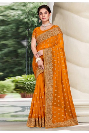 Georgette Saree with blouse in Orange colour 6460