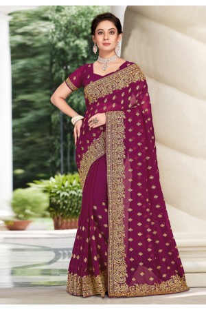 Georgette Saree with blouse in Purple colour 6458