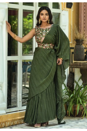 Georgette designer Saree with blouse in Green colour ACU7619
