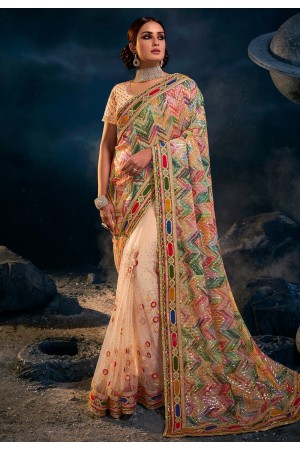 Net Saree with blouse in Peach colour 6308