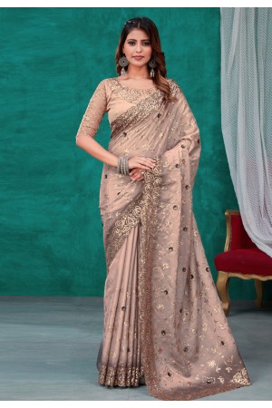 Organza Saree with blouse in Beige colour 6570