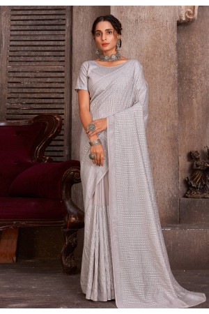 Organza Saree with blouse in Grey colour 6566