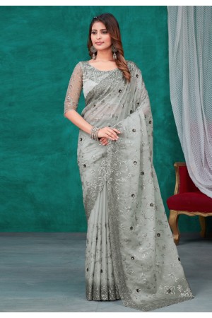 Organza Saree with blouse in Grey colour 6572