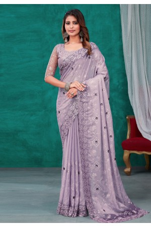 Organza Saree with blouse in Light purple colour 6571