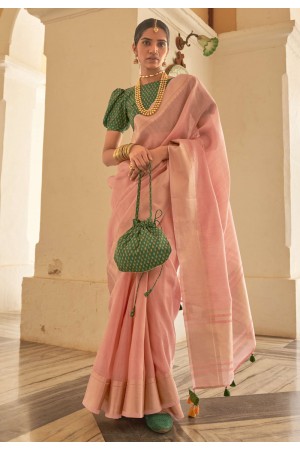 Organza Saree with blouse in Peach colour 2031