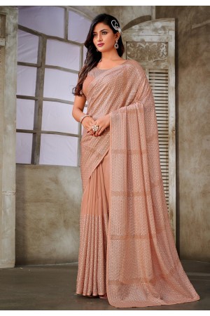 Organza Saree with blouse in Peach colour 6576