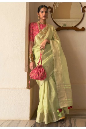 Organza Saree with blouse in Pista green colour 2033