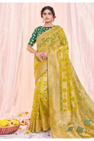 Organza Saree with blouse in Yellow colour 42509