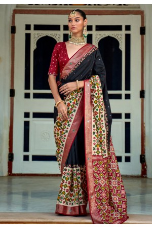 Patola silk Saree with blouse in Black colour 497B