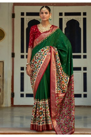 Patola silk print Saree in Green colour 497C