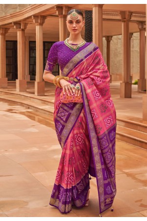 Patola silk print Saree in Pink colour 620