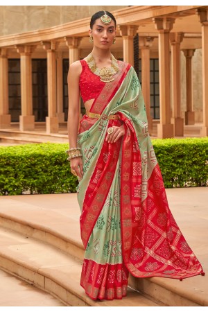 Patola silk print Saree in Pista green colour 616