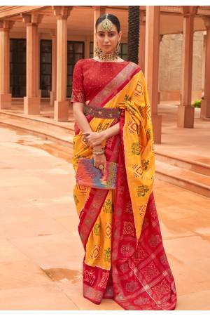 Patola silk print Saree in Yellow colour 618