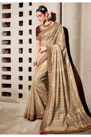 Silk Saree with blouse in Beige colour 6105