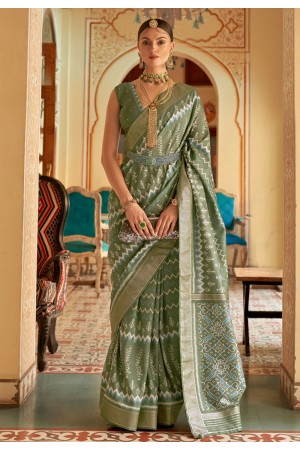 Silk Saree with blouse in Camo green colour 526H