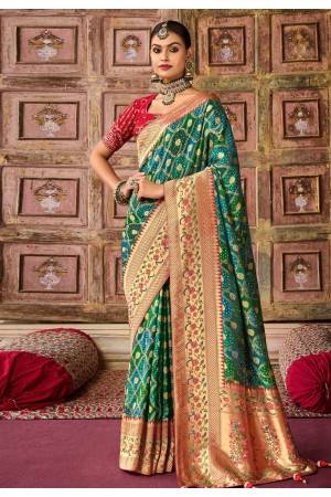 Silk Saree with blouse in Green colour 6403