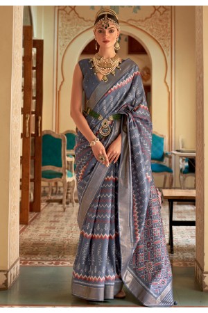 Silk Saree with blouse in Grey colour 526A