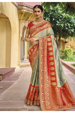 Silk Saree with blouse in Grey colour 5504