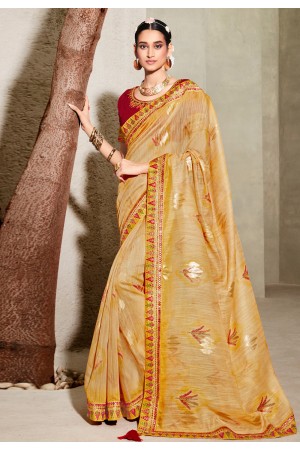 Silk Saree with blouse in Light yellow colour 6108