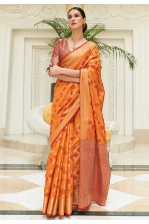 Silk Saree with blouse in Mustard colour 268004