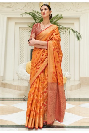 Silk Saree with blouse in Mustard colour 268004