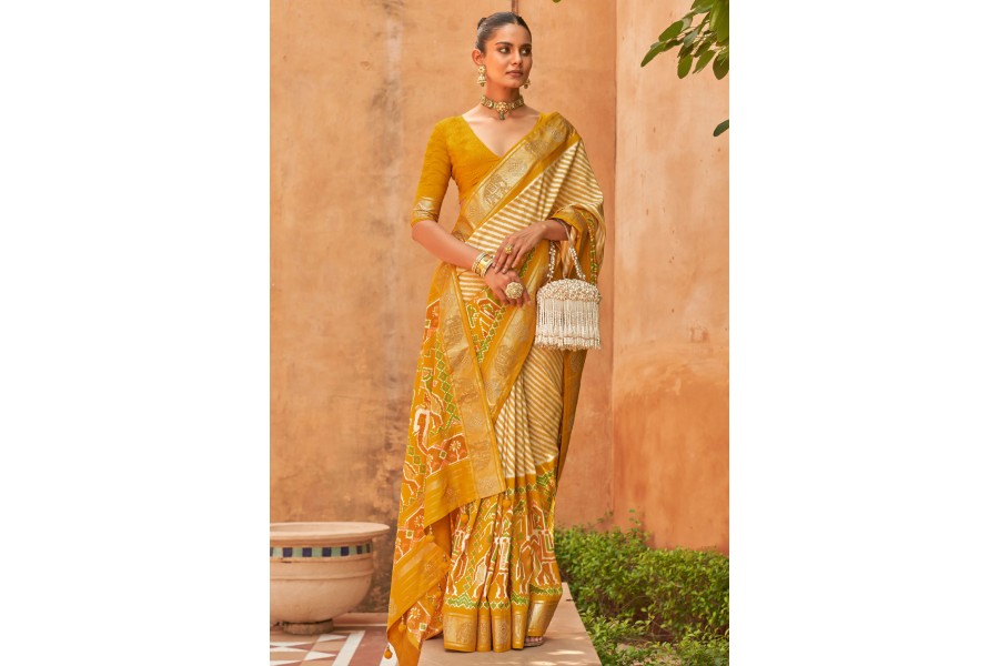 Eyes Catching Burberry Silk Mustard Color Saree main image 1