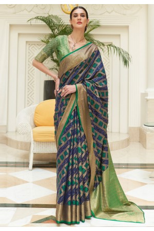 Silk Saree with blouse in Navy blue colour 268002