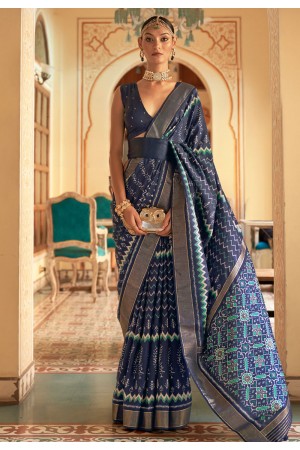 Silk Saree with blouse in Navy blue colour 526C