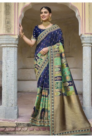 Silk Saree with blouse in Navy blue colour 5502