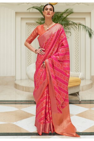 Silk Saree with blouse in Pink colour 268001