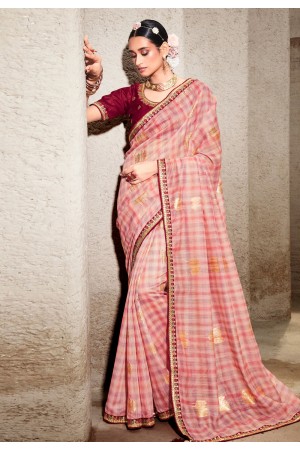 Silk Saree with blouse in Pink colour 6104