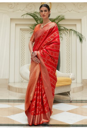 Silk Saree with blouse in Red colour 268006