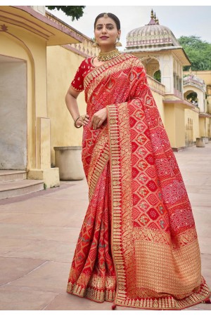 Silk Saree with blouse in Red colour 5506