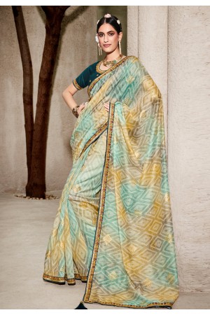 Silk Saree with blouse in Sea green colour 6107