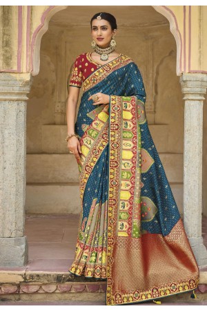 Silk Saree with blouse in Teal colour 5511