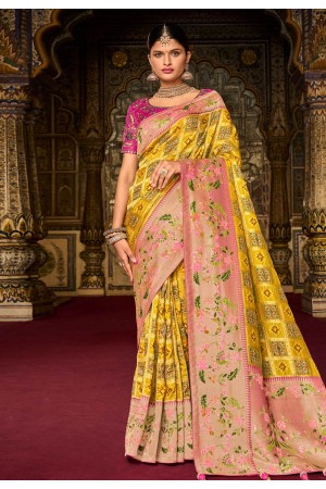 Silk Saree with blouse in Yellow colour 6402