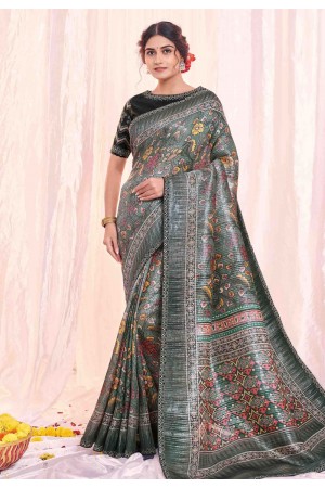 Tissue Saree with blouse in Grey colour 42511