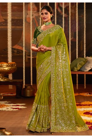 Viscose Saree with blouse in Light green colour 7604