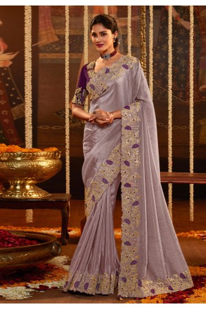 Viscose Saree with blouse in Light purple colour 7606