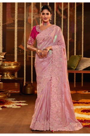 Viscose Saree with blouse in Pink colour 7608