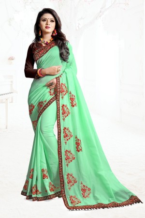 Indian Wedding Art Silk Green Colour Saree 1555