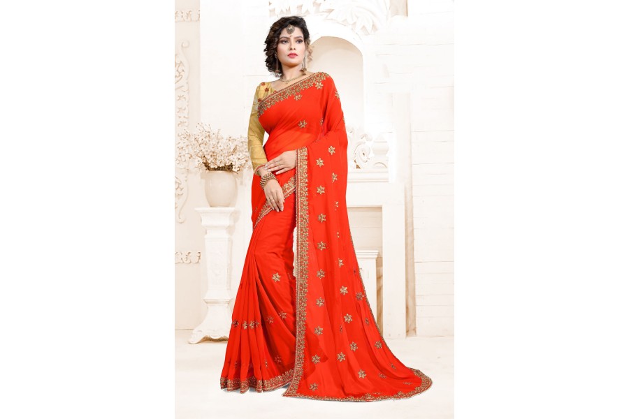 Indian Wedding Art Silk Red Colour Saree 1559