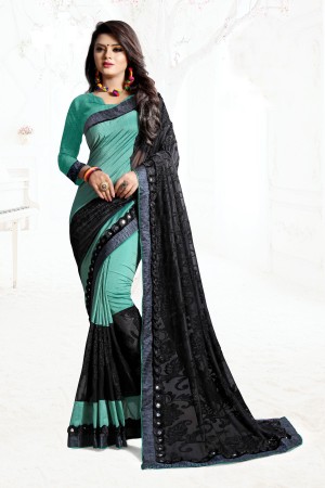 Indian Wedding Art silk Net Blue black Colour Saree 1567