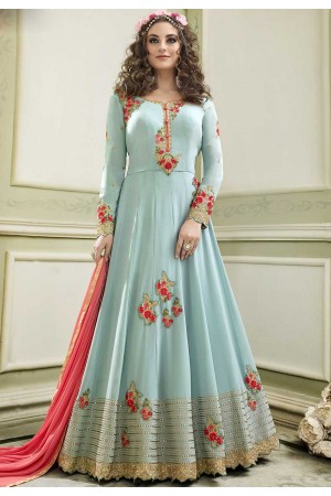 Sky blue faux georgette color wedding anarkali suit