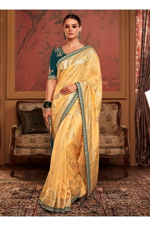 Beige Dola Silk Wedding Wear Embroidery Work Saree MAHARANI 191