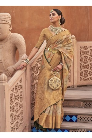 Beige Organza Party Wear Digital Printed Saree RANGMANCH 796