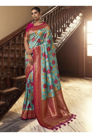 Firozi Silk Wedding Wear Digital Printed Saree THEKANCHI 6706